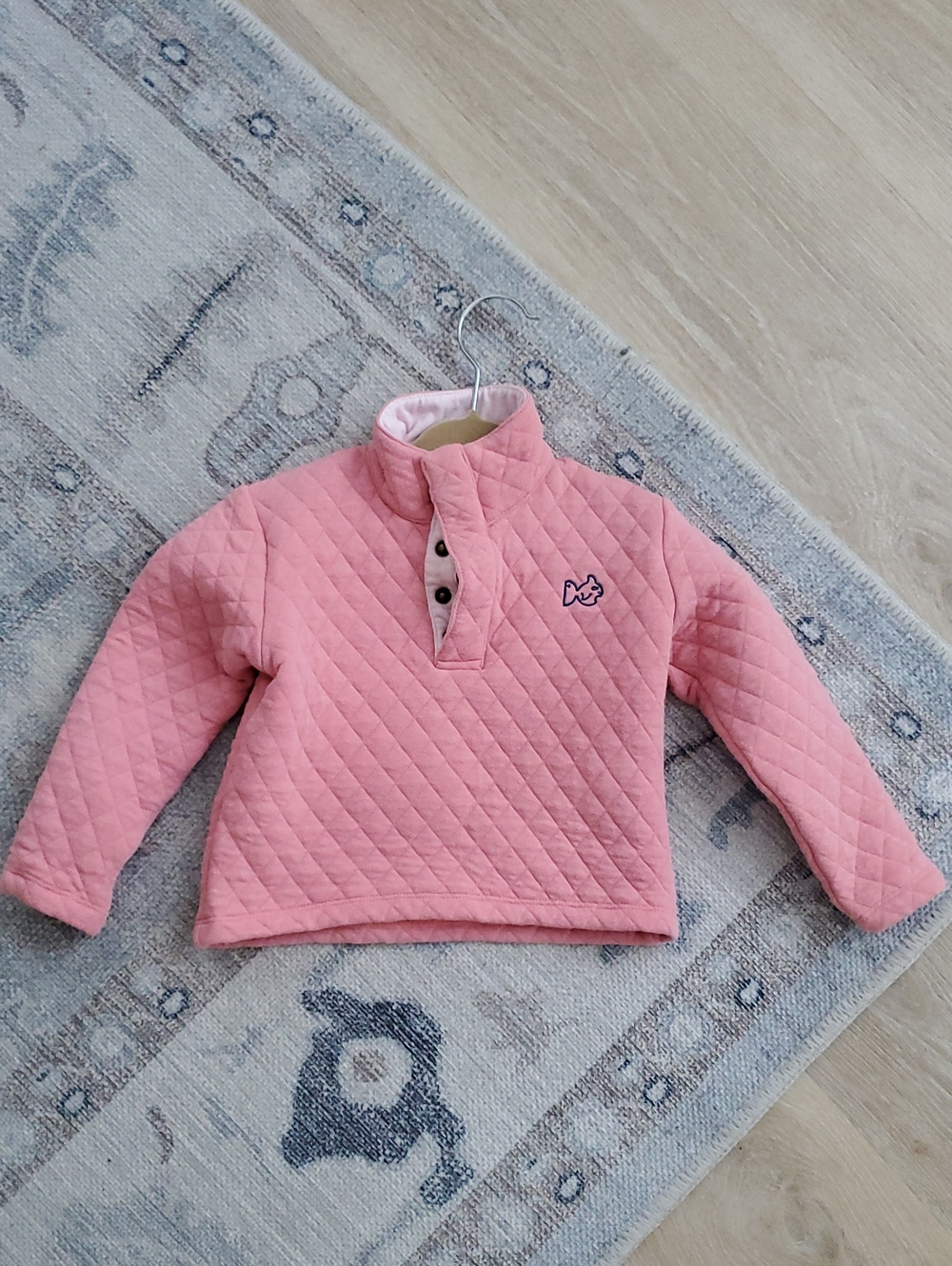 Prodoh Girls Coral Pink Quilted Cotton Pullover Long Sleeve Top Sz2T